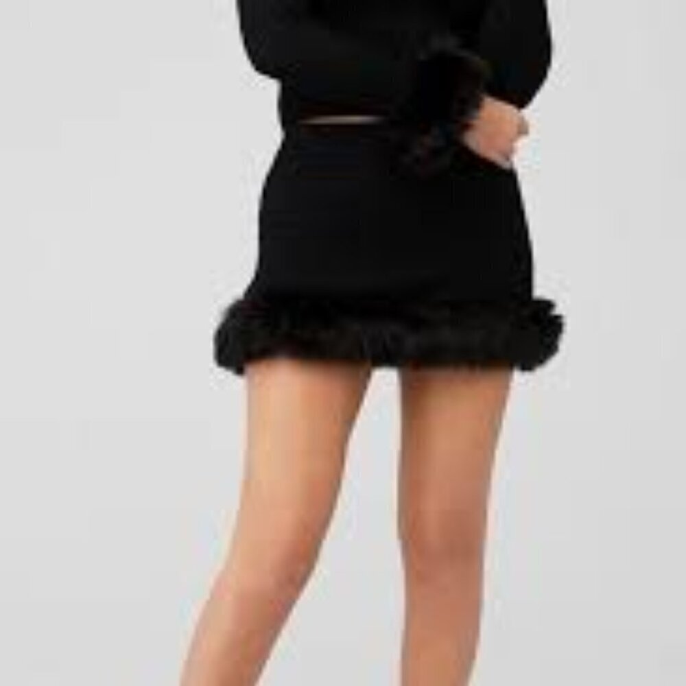 NWT Show Me Your Mumu Black Faux Fur Trim Skirt Size S
